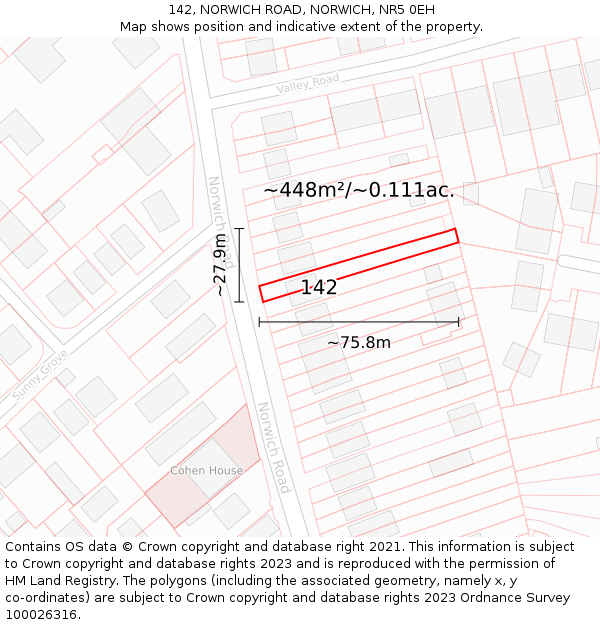 142, NORWICH ROAD, NORWICH, NR5 0EH: Plot and title map
