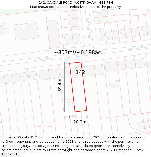 142, OAKDALE ROAD, NOTTINGHAM, NG3 7EH: Plot and title map