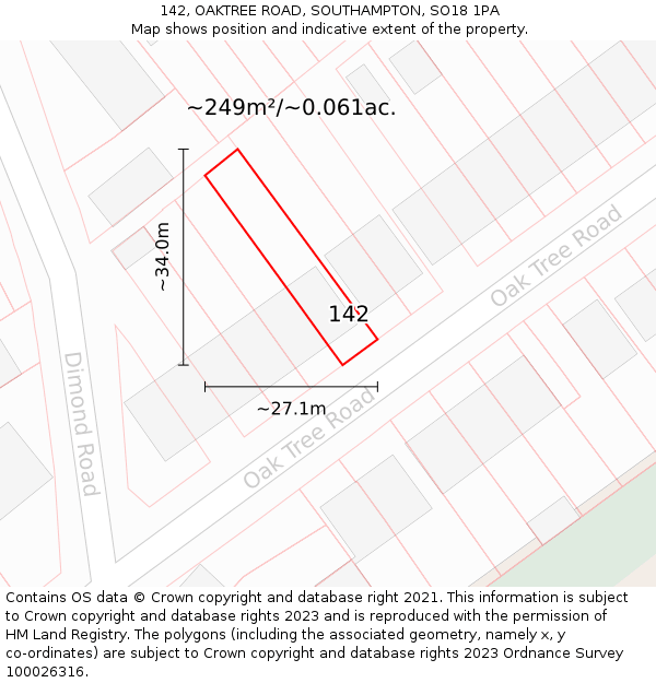142, OAKTREE ROAD, SOUTHAMPTON, SO18 1PA: Plot and title map