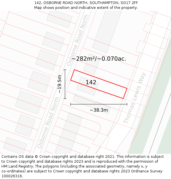 142, OSBORNE ROAD NORTH, SOUTHAMPTON, SO17 2FF: Plot and title map