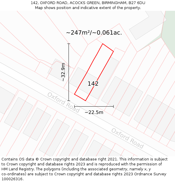 142, OXFORD ROAD, ACOCKS GREEN, BIRMINGHAM, B27 6DU: Plot and title map