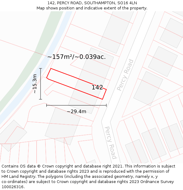 142, PERCY ROAD, SOUTHAMPTON, SO16 4LN: Plot and title map