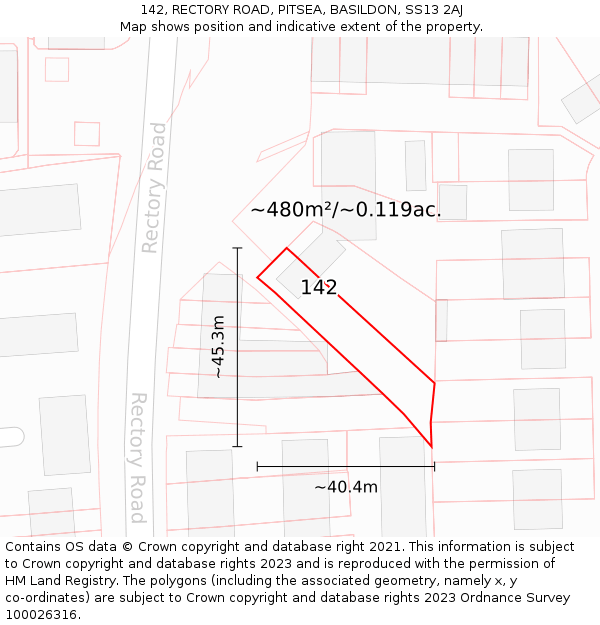 142, RECTORY ROAD, PITSEA, BASILDON, SS13 2AJ: Plot and title map