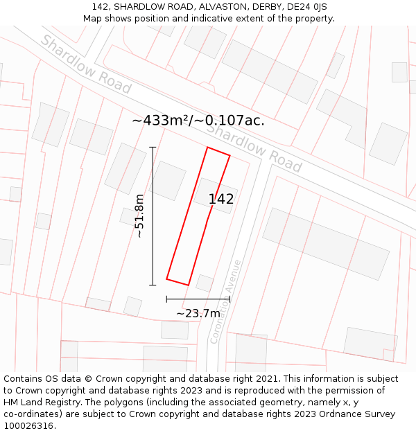 142, SHARDLOW ROAD, ALVASTON, DERBY, DE24 0JS: Plot and title map