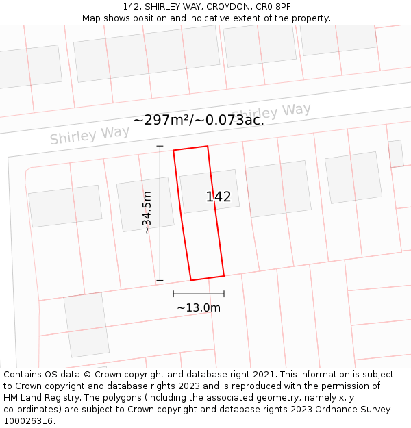 142, SHIRLEY WAY, CROYDON, CR0 8PF: Plot and title map
