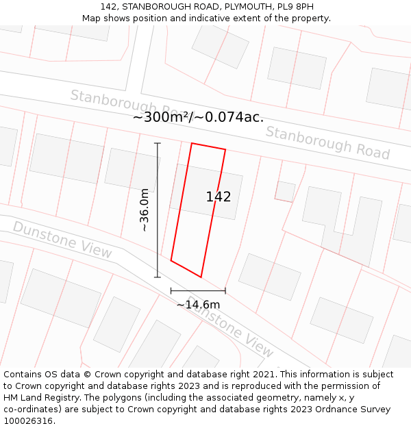 142, STANBOROUGH ROAD, PLYMOUTH, PL9 8PH: Plot and title map