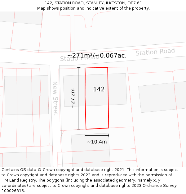142, STATION ROAD, STANLEY, ILKESTON, DE7 6FJ: Plot and title map