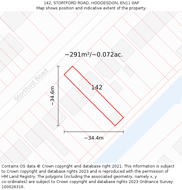 142, STORTFORD ROAD, HODDESDON, EN11 0AP: Plot and title map