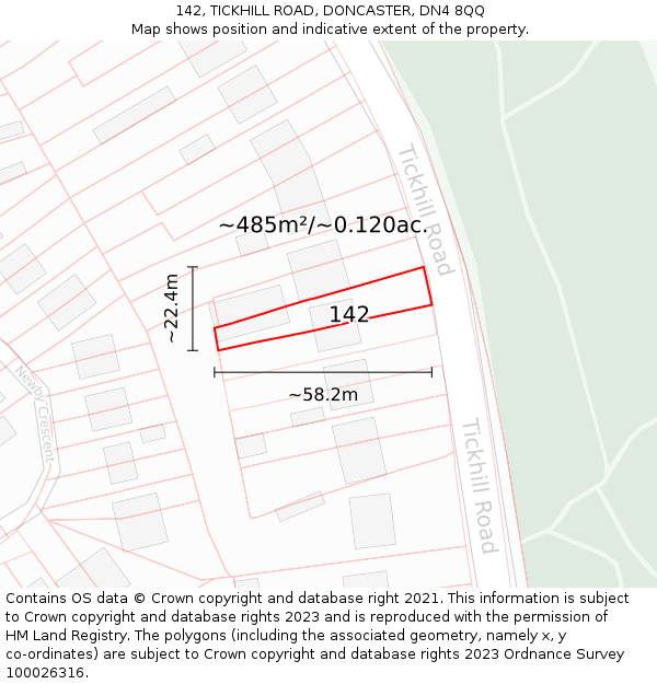 142, TICKHILL ROAD, DONCASTER, DN4 8QQ: Plot and title map