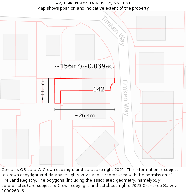 142, TIMKEN WAY, DAVENTRY, NN11 9TD: Plot and title map
