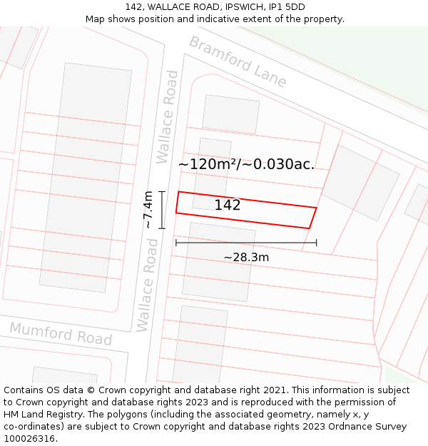142, WALLACE ROAD, IPSWICH, IP1 5DD: Plot and title map