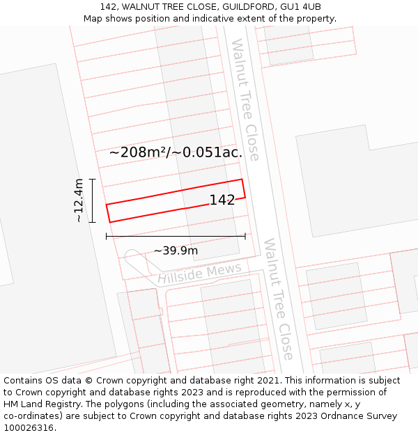 142, WALNUT TREE CLOSE, GUILDFORD, GU1 4UB: Plot and title map