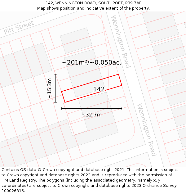 142, WENNINGTON ROAD, SOUTHPORT, PR9 7AF: Plot and title map