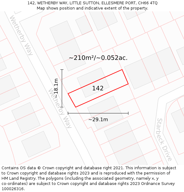 142, WETHERBY WAY, LITTLE SUTTON, ELLESMERE PORT, CH66 4TQ: Plot and title map
