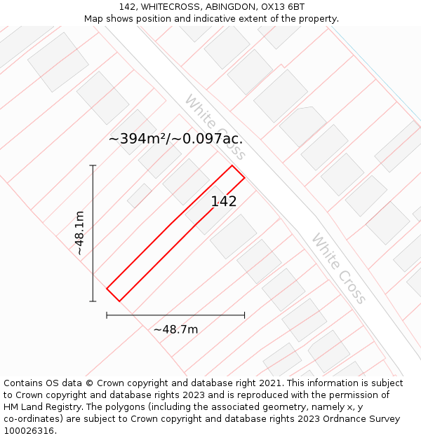 142, WHITECROSS, ABINGDON, OX13 6BT: Plot and title map