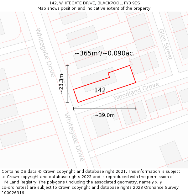142, WHITEGATE DRIVE, BLACKPOOL, FY3 9ES: Plot and title map