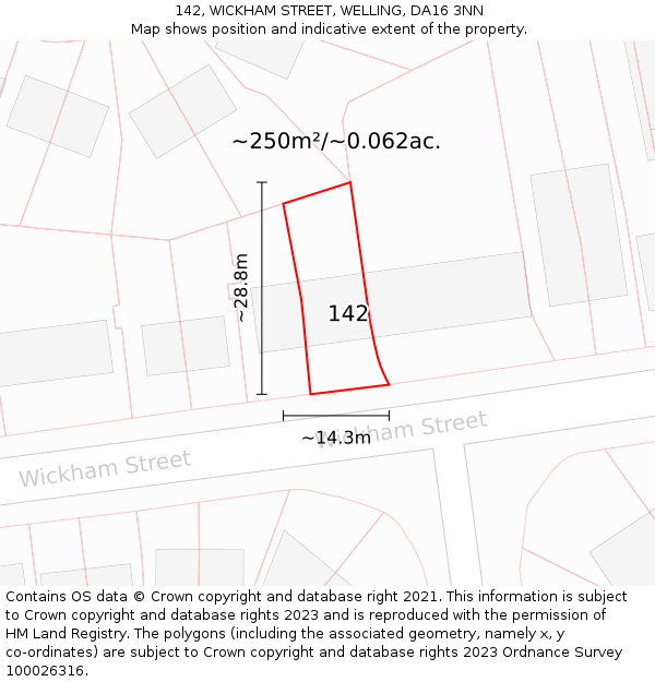 142, WICKHAM STREET, WELLING, DA16 3NN: Plot and title map