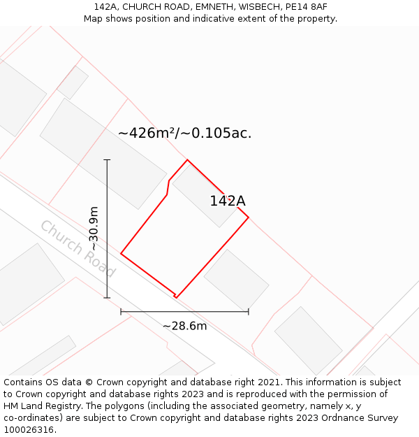 142A, CHURCH ROAD, EMNETH, WISBECH, PE14 8AF: Plot and title map