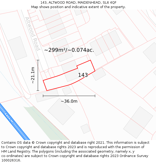 143, ALTWOOD ROAD, MAIDENHEAD, SL6 4QF: Plot and title map