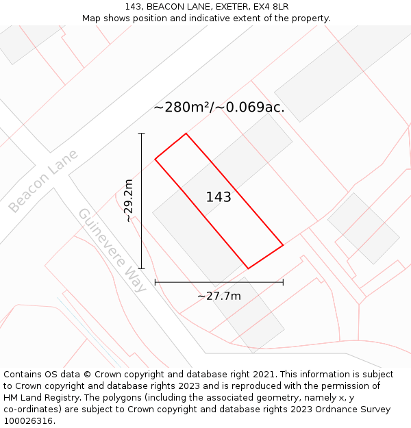 143, BEACON LANE, EXETER, EX4 8LR: Plot and title map