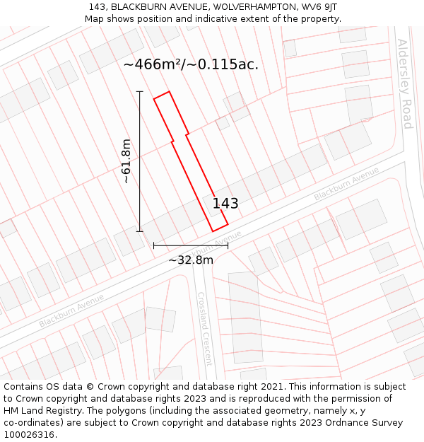 143, BLACKBURN AVENUE, WOLVERHAMPTON, WV6 9JT: Plot and title map