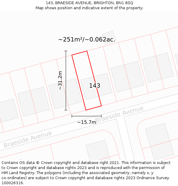 143, BRAESIDE AVENUE, BRIGHTON, BN1 8SQ: Plot and title map