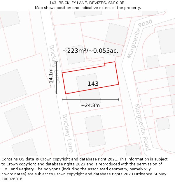 143, BRICKLEY LANE, DEVIZES, SN10 3BL: Plot and title map