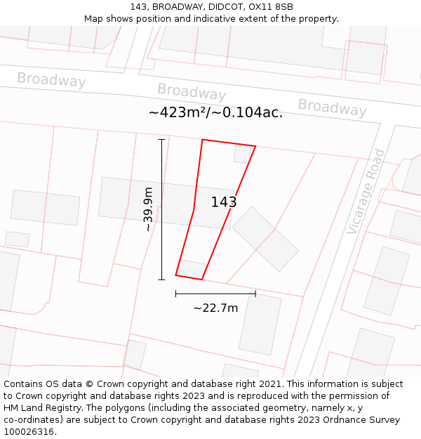 143, BROADWAY, DIDCOT, OX11 8SB: Plot and title map
