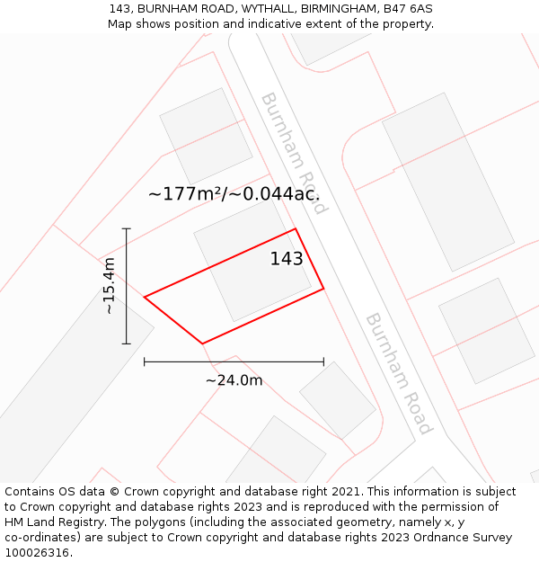 143, BURNHAM ROAD, WYTHALL, BIRMINGHAM, B47 6AS: Plot and title map