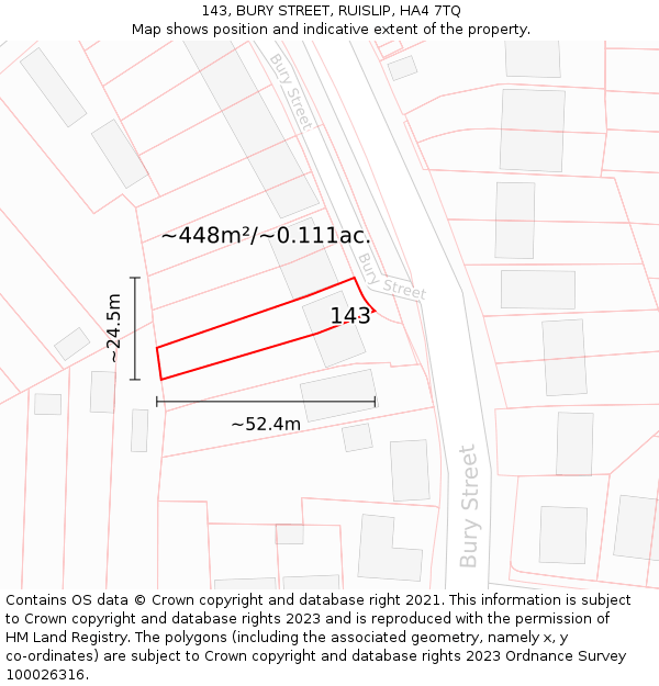 143, BURY STREET, RUISLIP, HA4 7TQ: Plot and title map