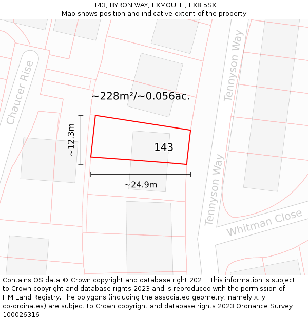 143, BYRON WAY, EXMOUTH, EX8 5SX: Plot and title map