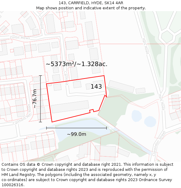 143, CARRFIELD, HYDE, SK14 4AR: Plot and title map