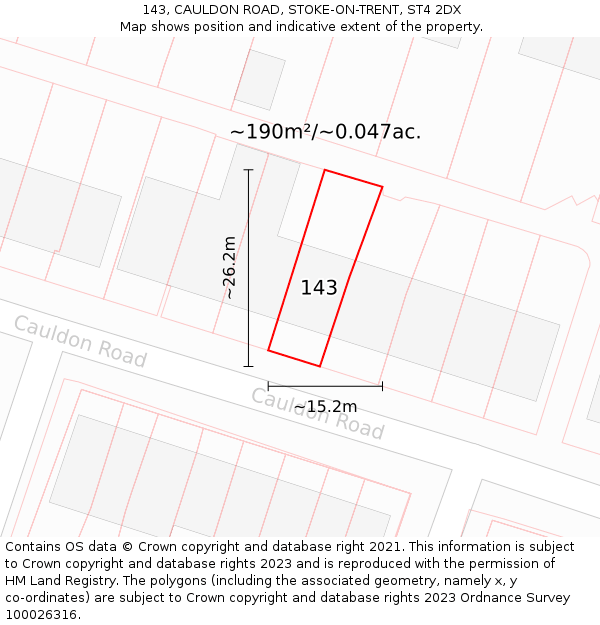 143, CAULDON ROAD, STOKE-ON-TRENT, ST4 2DX: Plot and title map