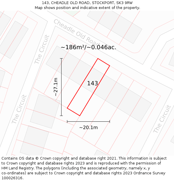 143, CHEADLE OLD ROAD, STOCKPORT, SK3 9RW: Plot and title map