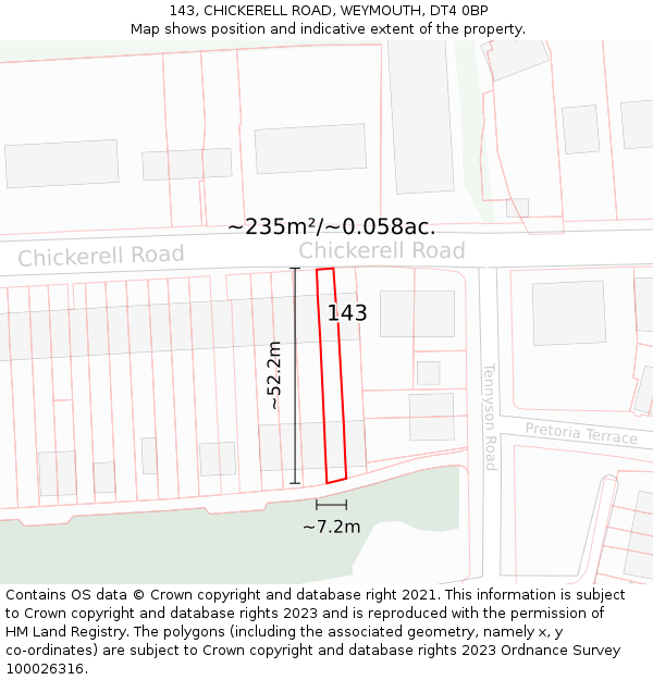 143, CHICKERELL ROAD, WEYMOUTH, DT4 0BP: Plot and title map
