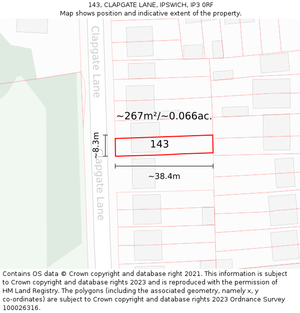 143, CLAPGATE LANE, IPSWICH, IP3 0RF: Plot and title map
