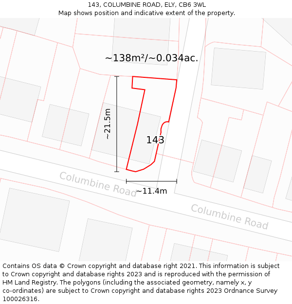 143, COLUMBINE ROAD, ELY, CB6 3WL: Plot and title map