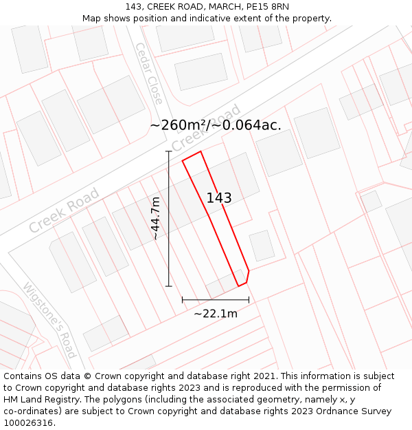 143, CREEK ROAD, MARCH, PE15 8RN: Plot and title map