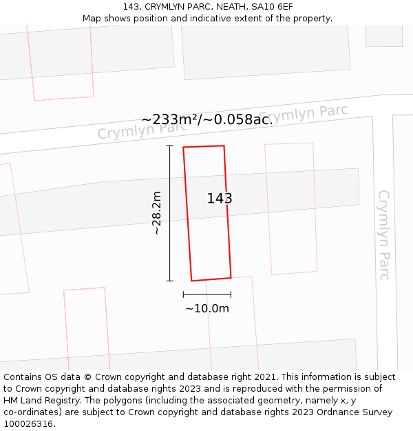 143, CRYMLYN PARC, NEATH, SA10 6EF: Plot and title map