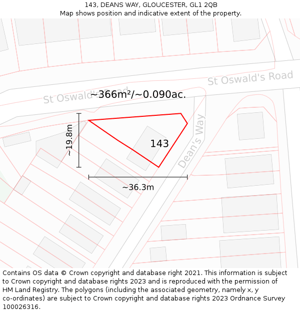 143, DEANS WAY, GLOUCESTER, GL1 2QB: Plot and title map