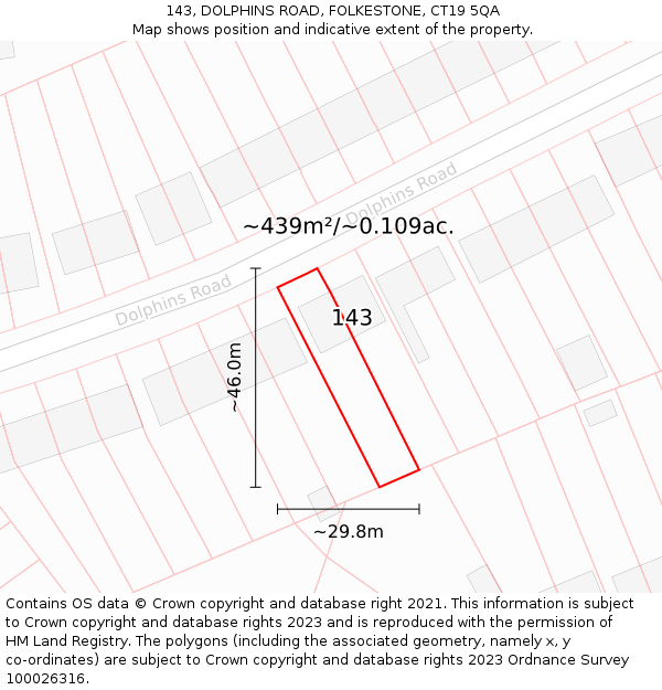 143, DOLPHINS ROAD, FOLKESTONE, CT19 5QA: Plot and title map