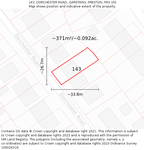 143, DORCHESTER ROAD, GARSTANG, PRESTON, PR3 1FE: Plot and title map