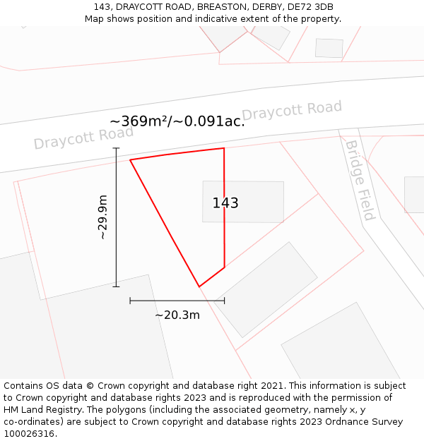 143, DRAYCOTT ROAD, BREASTON, DERBY, DE72 3DB: Plot and title map