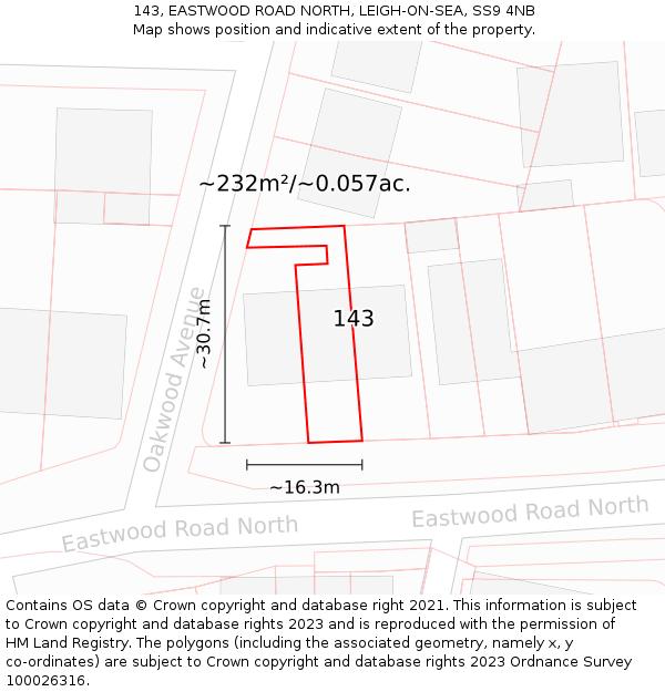 143, EASTWOOD ROAD NORTH, LEIGH-ON-SEA, SS9 4NB: Plot and title map