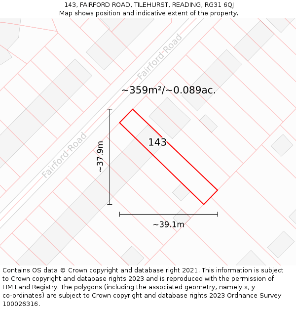 143, FAIRFORD ROAD, TILEHURST, READING, RG31 6QJ: Plot and title map