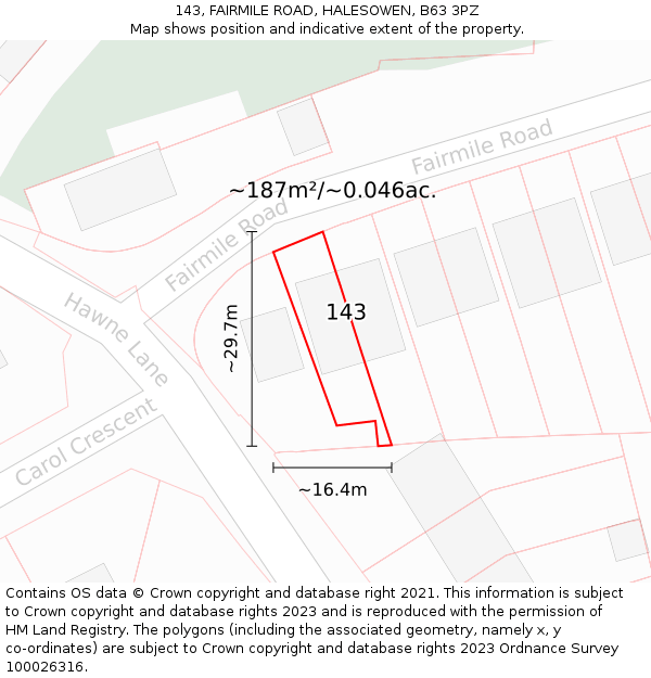 143, FAIRMILE ROAD, HALESOWEN, B63 3PZ: Plot and title map
