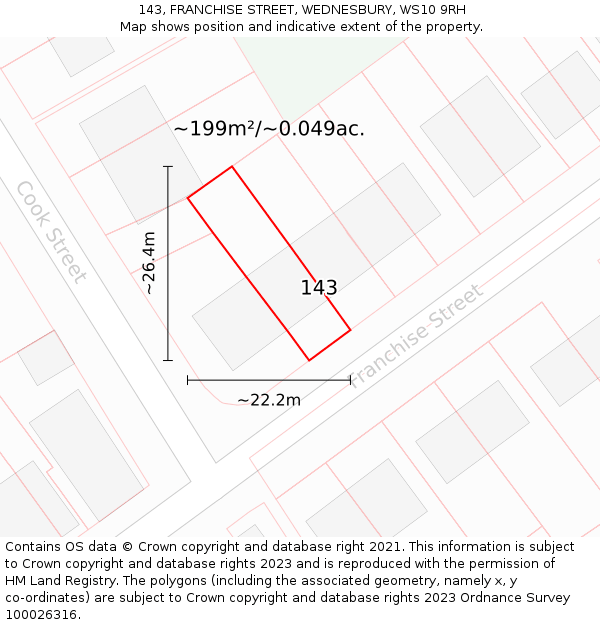 143, FRANCHISE STREET, WEDNESBURY, WS10 9RH: Plot and title map