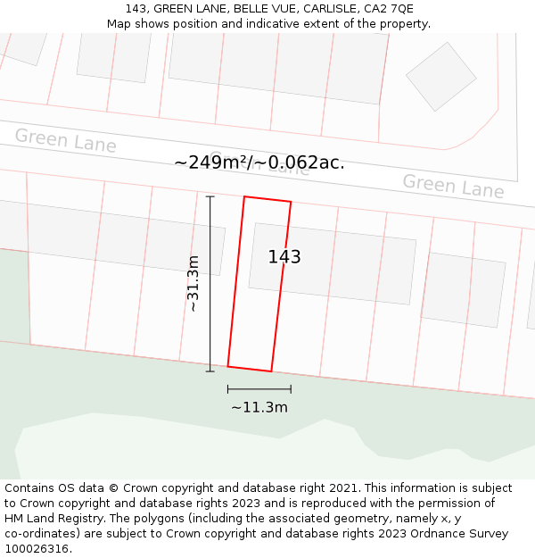 143, GREEN LANE, BELLE VUE, CARLISLE, CA2 7QE: Plot and title map