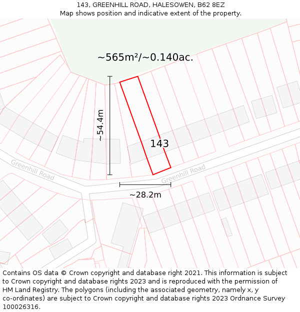 143, GREENHILL ROAD, HALESOWEN, B62 8EZ: Plot and title map