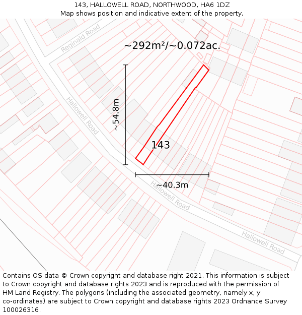 143, HALLOWELL ROAD, NORTHWOOD, HA6 1DZ: Plot and title map